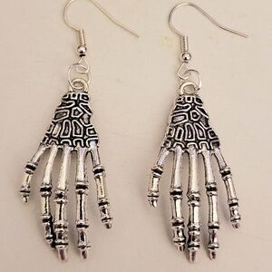 Handmade Silver Metal Skeleton Hand Earrings